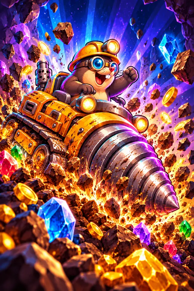 Mole Miner key art: a mole in a drill rig deep underground